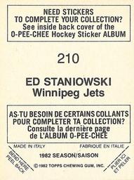 1982-83 O-Pee-Chee Stickers #210 Ed Staniowski Back