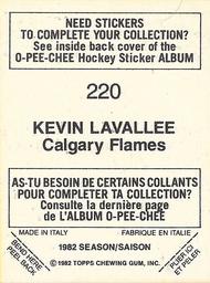 1982-83 O-Pee-Chee Stickers #220 Kevin LaVallee Back