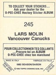 1982-83 O-Pee-Chee Stickers #245 Lars Molin Back