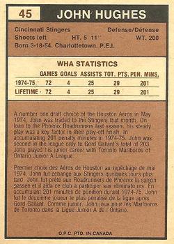 1975-76 O-Pee-Chee WHA #45 John Hughes Back