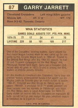 1975-76 O-Pee-Chee WHA #87 Gary Jarrett Back
