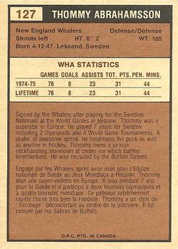 1975-76 O-Pee-Chee WHA #127 Thommy Abrahamsson Back