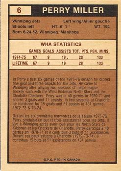 1975-76 O-Pee-Chee WHA #6 Perry Miller Back