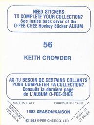 1983-84 O-Pee-Chee Stickers #56 Keith Crowder  Back
