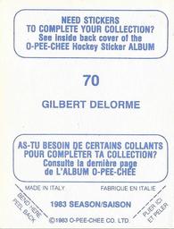 1983-84 O-Pee-Chee Stickers #70 Gilbert Delorme  Back