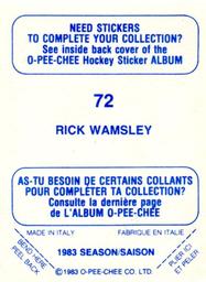 1983-84 O-Pee-Chee Stickers #72 Rick Wamsley  Back