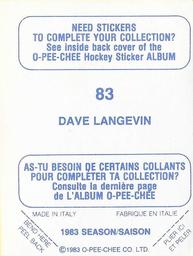 1983-84 O-Pee-Chee Stickers #83 Dave Langevin  Back