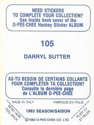1983-84 O-Pee-Chee Stickers #105 Darryl Sutter  Back