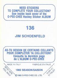 1983-84 O-Pee-Chee Stickers #136 Jim Schoenfeld  Back