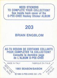 1983-84 O-Pee-Chee Stickers #203 Brian Engblom  Back