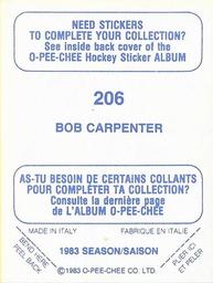 1983-84 O-Pee-Chee Stickers #206 Bob Carpenter  Back