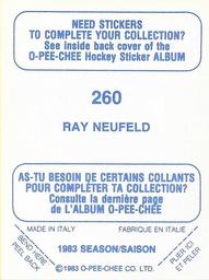 1983-84 O-Pee-Chee Stickers #260 Ray Neufeld  Back