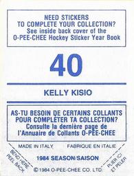 1984-85 O-Pee-Chee Stickers #40 Kelly Kisio Back