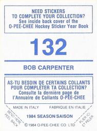 1984-85 O-Pee-Chee Stickers #132 Bob Carpenter Back