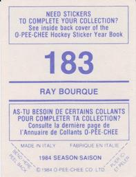 1984-85 O-Pee-Chee Stickers #183 Ray Bourque Back
