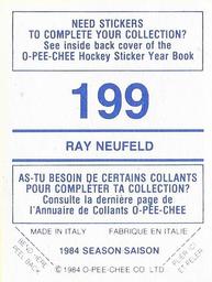 1984-85 O-Pee-Chee Stickers #199 Ray Neufeld Back