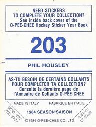 1984-85 O-Pee-Chee Stickers #203 Phil Housley Back