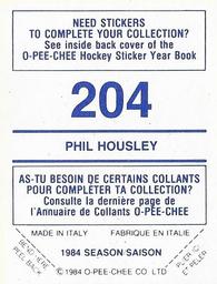 1984-85 O-Pee-Chee Stickers #204 Phil Housley Back