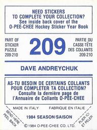 1984-85 O-Pee-Chee Stickers #209 Dave Andreychuk Back