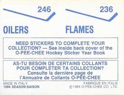 1984-85 O-Pee-Chee Stickers #236 / 246 Flames Logo / Oilers Logo Back