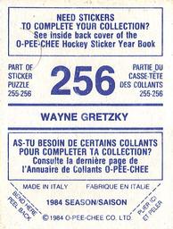 1984-85 O-Pee-Chee Stickers #256 Wayne Gretzky Back