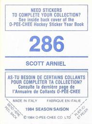 1984-85 O-Pee-Chee Stickers #286 Scott Arniel Back