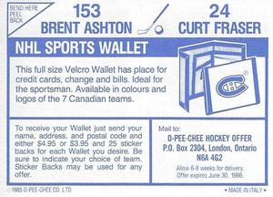 1985-86 O-Pee-Chee Stickers #24 / 153 Curt Fraser / Brent Ashton Back