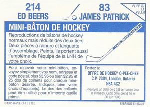 1985-86 O-Pee-Chee Stickers #83 / 214 James Patrick / Ed Beers Back
