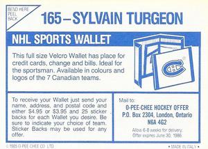 1985-86 O-Pee-Chee Stickers #165 Sylvain Turgeon Back