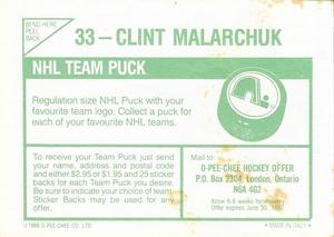 1986-87 O-Pee-Chee Stickers #33 Clint Malarchuk Back