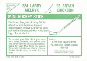 1986-87 O-Pee-Chee Stickers #93 / 224 Bryan Erickson / Larry Melnyk Back