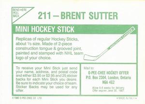 1986-87 O-Pee-Chee Stickers #211 Brent Sutter Back