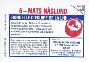 1987-88 O-Pee-Chee Stickers #6 Mats Naslund Back