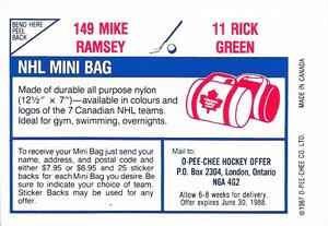 1987-88 O-Pee-Chee Stickers #11 / 149 Rick Green / Mike Ramsey Back