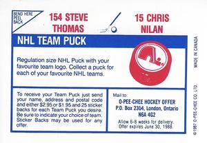 1987-88 O-Pee-Chee Stickers #15 / 154 Chris Nilan / Steve Thomas Back