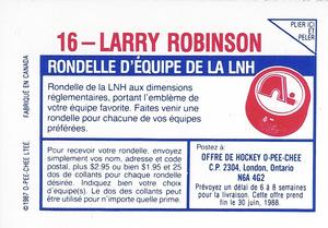 1987-88 O-Pee-Chee Stickers #16 Larry Robinson Back