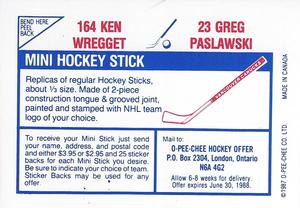 1987-88 O-Pee-Chee Stickers #23 / 164 Greg Paslawski / Ken Wregget Back