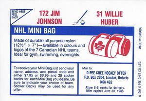 1987-88 O-Pee-Chee Stickers #31 / 172 Willie Huber / Jim Johnson Back