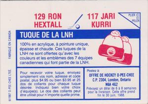 1987-88 O-Pee-Chee Stickers #117 / 129 Jari Kurri / Ron Hextall Back