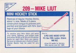 1987-88 O-Pee-Chee Stickers #209 Mike Liut Back