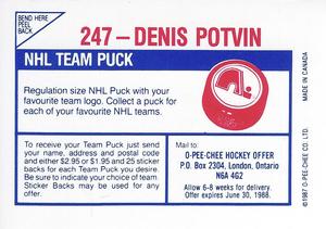1987-88 O-Pee-Chee Stickers #247 Denis Potvin Back