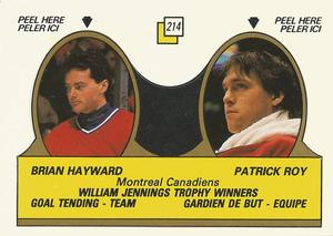 1988-89 O-Pee-Chee Stickers #214 Brian Hayward / Patrick Roy Front