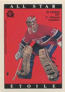 1989-90 O-Pee-Chee Stickers - Future Star/All-Star Backs #28 Patrick Roy  Front