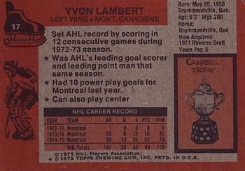 1975-76 Topps #17 Yvon Lambert Back