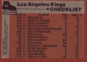 1975-76 Topps #86 Los Angeles Kings Back