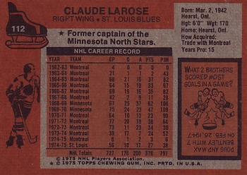 1975-76 Topps #112 Claude Larose Back