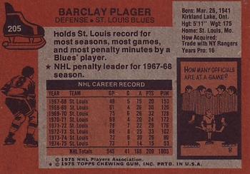 1975-76 Topps #205 Barclay Plager Back