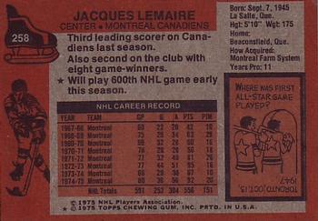 1975-76 Topps #258 Jacques Lemaire Back