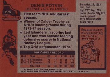 1975-76 Topps #275 Denis Potvin Back