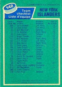1976-77 O-Pee-Chee #142 New York Islanders Back